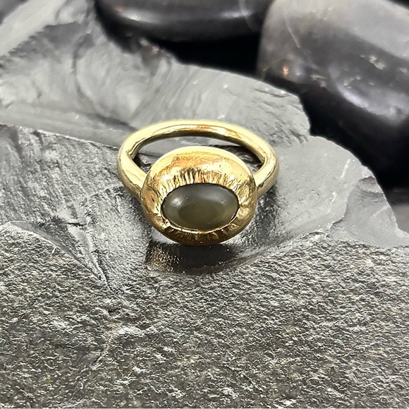 NAVA ZAHAVI 24k & 18k Gold & Brownish Green Tourmaline Ring Size 7 - Picture 1 of 6